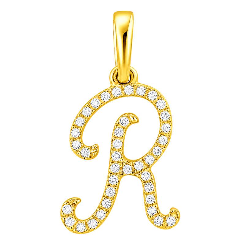 Pendentif Lettre R en Or Jaune 375 & Diamants 0,08 ct HSI - Emanessence