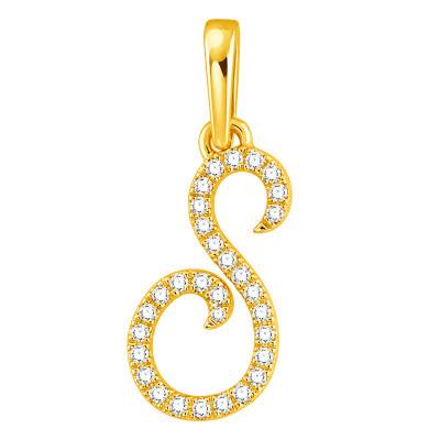 Yellow 375/1000 Gold Letter S Pendant & Diamonds 0.08 ct HSI - Emanessence