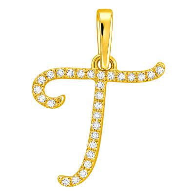 Pendentif Lettre T en Or Jaune 375 & Diamants 0,08 ct HSI - Emanessence