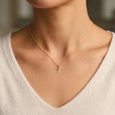 Pendentif Lettre T en Or Jaune 375 & Diamants 0,08 ct HSI - Emanessence