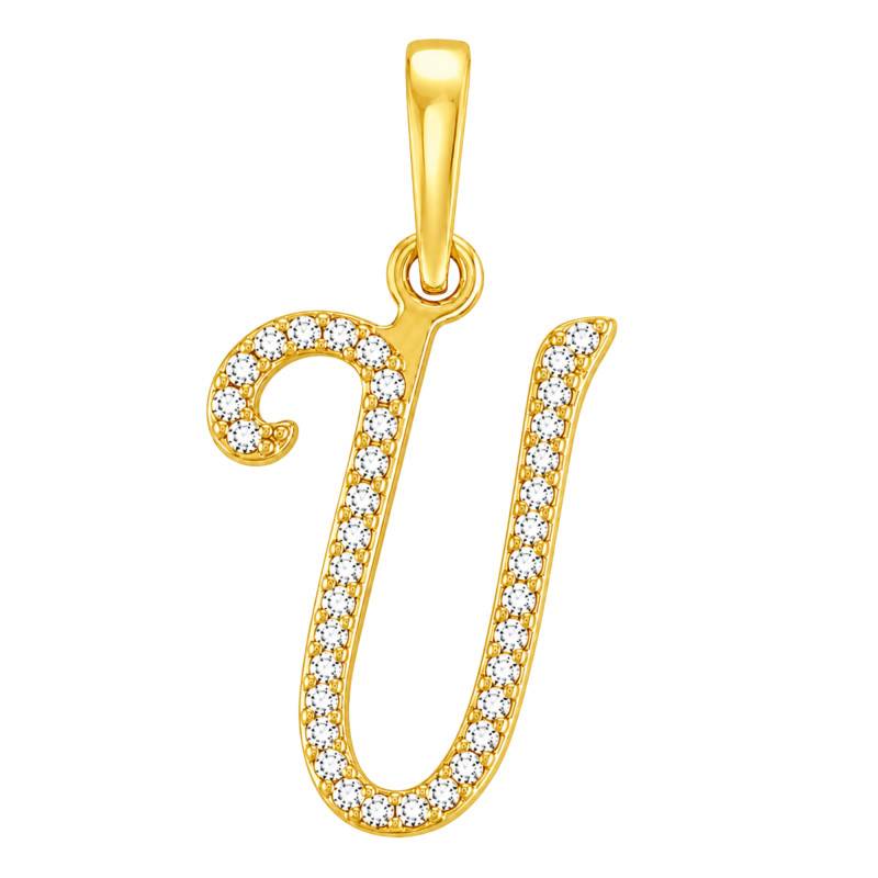 375 Yellow Gold & Diamond Letter U Pendant 0.08 ct HSI - Emanessence