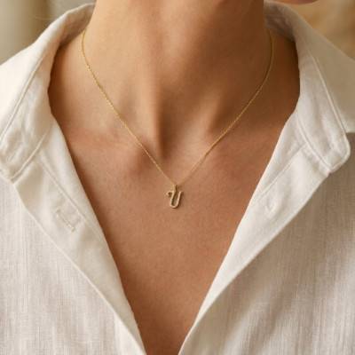 Pendentif Lettre U en Or Jaune 375 & Diamants 0,08 ct HSI - Emanessence