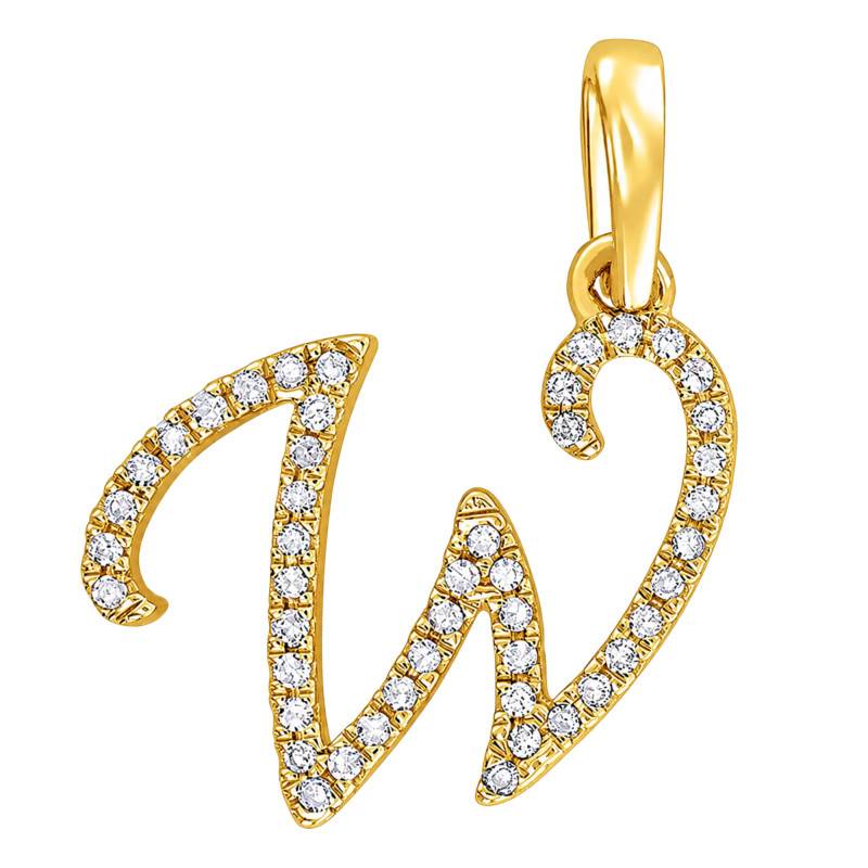 Pendentif Lettre W en Or Jaune 375 & Diamants 0,08 ct HSI - Emanessence
