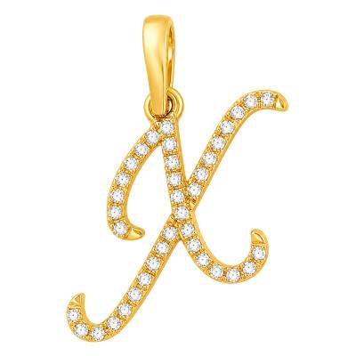 Letter X Pendant in 375/1000 Yellow Gold & HSI Diamonds 0,08 ct - Emanessence
