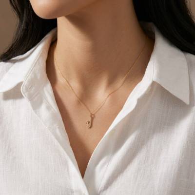 Letter Y Pendant in 375/1000 Yellow Gold & HSI Diamonds 0,08 ct - Emanessence
