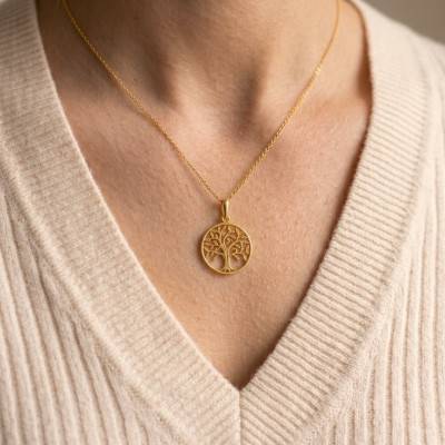 375 Yellow Gold Open-Work Large Leaf Tree of Life Medal, 17 mm Diameter - Ocarat