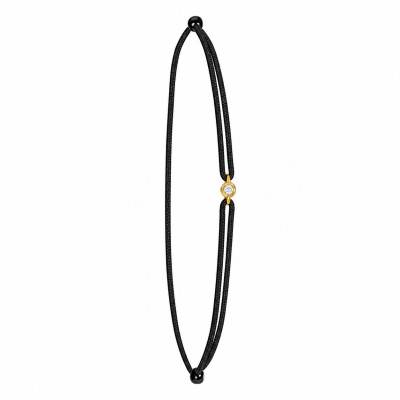 Black Cord Bracelet in 750/1000 Yellow Gold & Diamond - Emanessence