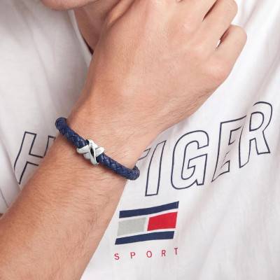 Bracelet Nautical Knot For Him en Acier & Cuir Bleu, Longueur 17,5 cm - 2790736S - Tommy Hilfiger