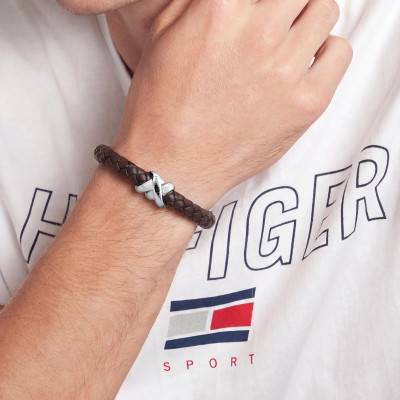 Bracelet Nautical Knot For Him en Acier & Cuir Marron, Longueur 17,5 cm - 2790735S - Tommy Hilfiger