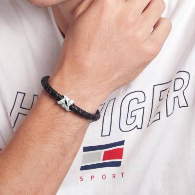 Black Steel & Leather Nautical Knot For Him Bracelet, Length 17.5 cm - 2790734S - Tommy Hilfiger
