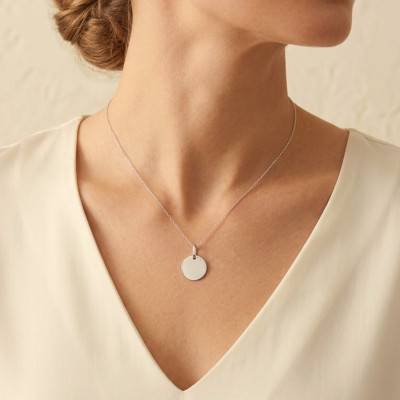 Médaille Gravable Ronde en Or Blanc, Diamètre 16 mm - Emanessence