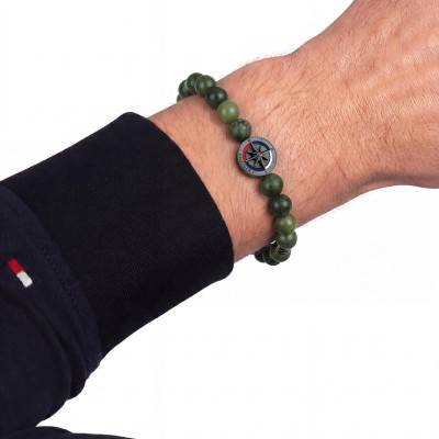 Black Steel & Green Pearl Compass Bracelet, Length 18.5 cm - 2790725 - Tommy Hilfiger