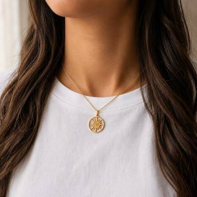 Openwork Sun 750 Yellow Gold Medal, Diameter 18 mm - Argyor