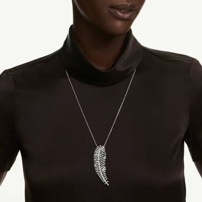 Collier Broche Vienna Plume en Métal Rhodié & Cristaux, Longueur 65 cm à 75 cm - 5749209 - Swarovski