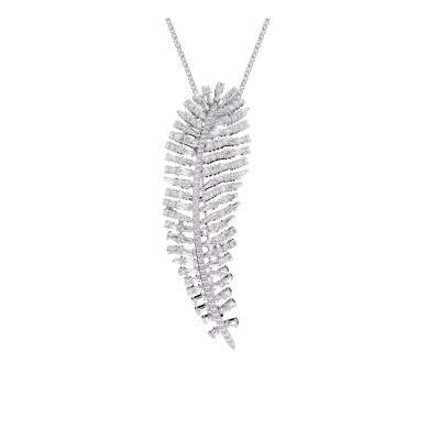 Rhodium-Plated Metal & Crystal Vienna Feather Brooch Necklace, 65 cm to 75 cm Length - 5749209 - Swarovski