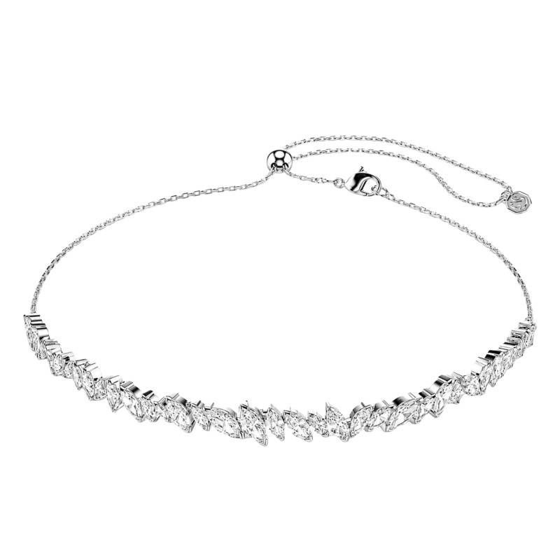 Rhodium-Plated Metal & White Zirconia Oxide Mesmera Necklace, Adjustable 30 cm to 44 cm Length - 5755905 - Swarovski