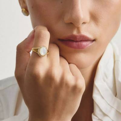 Gold Halo Ring, Mother-of-Pearl & Zirconium Oxides - TR2542-M01-14 - Thomas Sabo