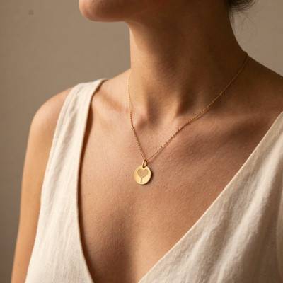Médaille Ronde Arbre de Vie Coeur en Or Jaune 375 ou 750, Diamètre 16 mm ou 18 mm - Lumiosa