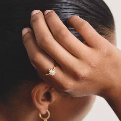 Yellow Gold-Tone Metal Drop Ring with Cubic Zirconia - TR2479-M01-14 - Thomas Sabo