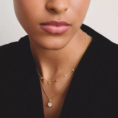 Yellow Gold-Tone Metal Heart Necklace with Cubic Zirconia, 40 cm to 45 cm Length - KE2386-M01-14 - Thomas Sabo