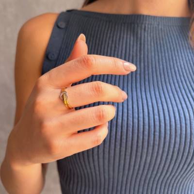 Bague Coeur Double Anneaux en Or Jaune 375 & Diamant 0,003 ct - Diamond Lady