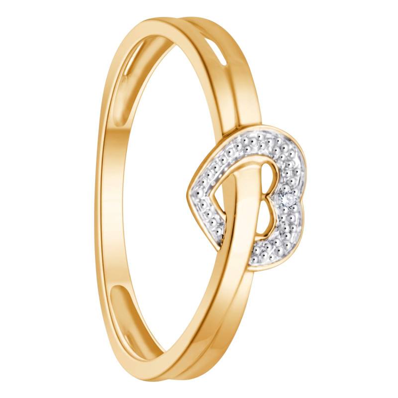 Bague Coeur Double Anneaux en Or Jaune 375 & Diamant 0,003 ct - Diamond Lady