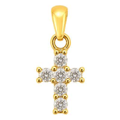 Pendentif Croix en Or Jaune 375 & Oxydes de Zirconium, Dimensions 10 x 6 mm - Bambins
