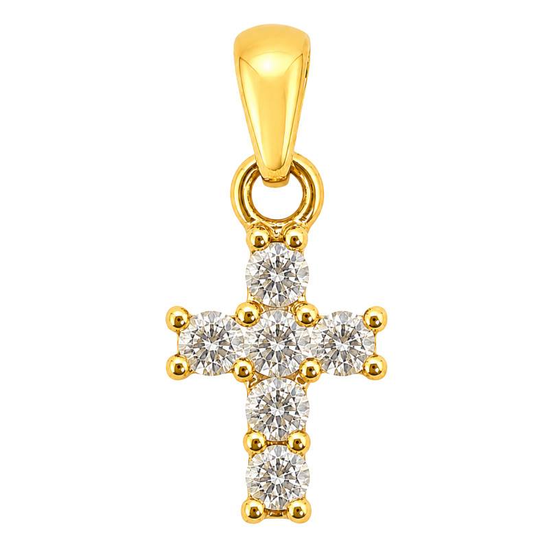 Pendentif Croix en Or Jaune 375 & Oxydes de Zirconium, Dimensions 10 x 6 mm - Bambins