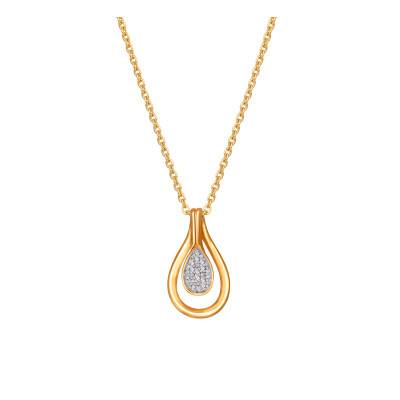 Collier Goutte en Or Jaune 375 & Diamants 0,04 ct, Longueur de 38 cm à 42 cm - Diamond Lady