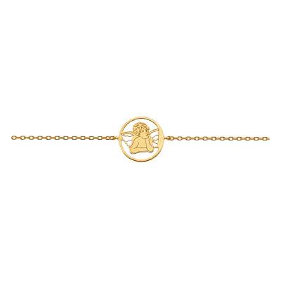 Bracelet Médaille Ange en Or Jaune 375 & Nacre, Longueur 16 cm à 18 cm Ajustable - Emanessence