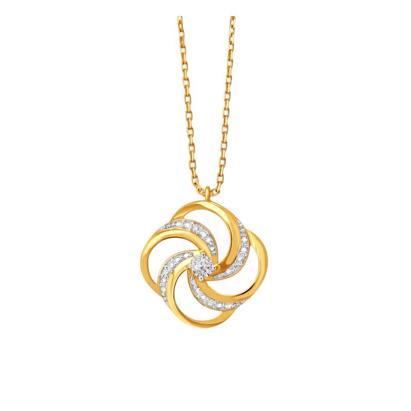 9K Yellow Gold & 0.02ct Diamond Open Flower Necklace, Adjustable Length 38 cm - Diamond Lady
