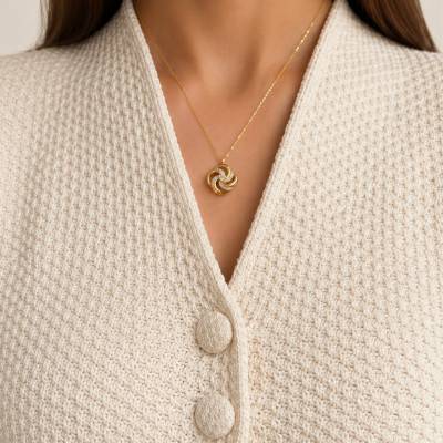 9K Yellow Gold & 0.02ct Diamond Open Flower Necklace, Adjustable Length 38 cm - Diamond Lady