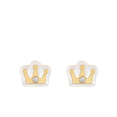 Boucles d'Oreilles Couronnes Nacrées en Or Jaune 375 & Oxydes de Zirconium - Bambins