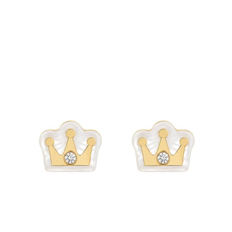 9K Yellow Gold, Mother-of-Pearl & Cubic Zirconia Crown Stud Earrings - Bambins