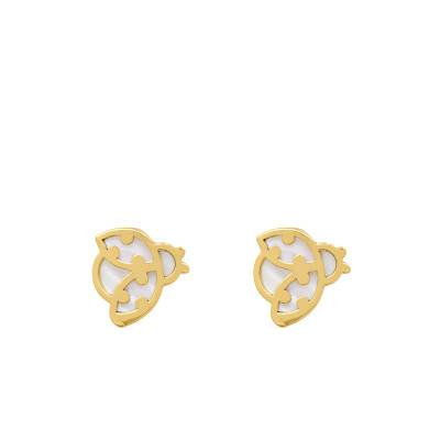 9K Yellow Gold & Mother-of-Pearl Ladybug Stud Earrings - Bambins