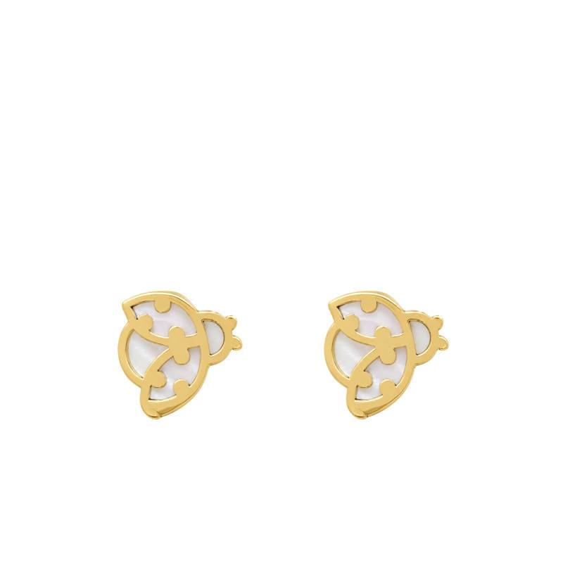 9K Yellow Gold & Mother-of-Pearl Ladybug Stud Earrings - Bambins