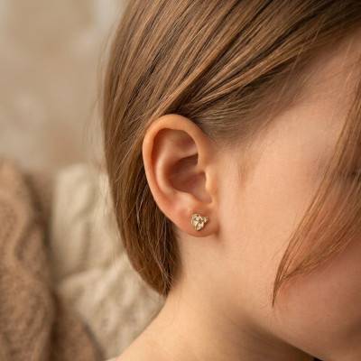9K Yellow Gold & Mother-of-Pearl Ladybug Stud Earrings - Bambins