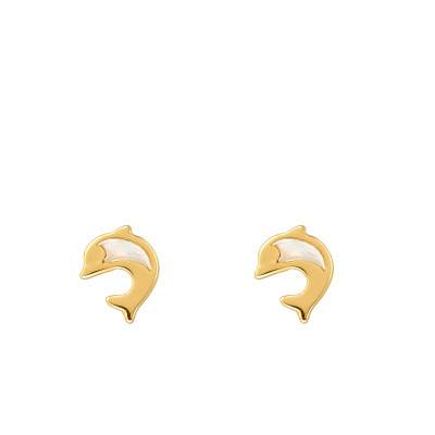 9K Yellow Gold & Mother-of-Pearl Dolphin Stud Earrings - Bambins