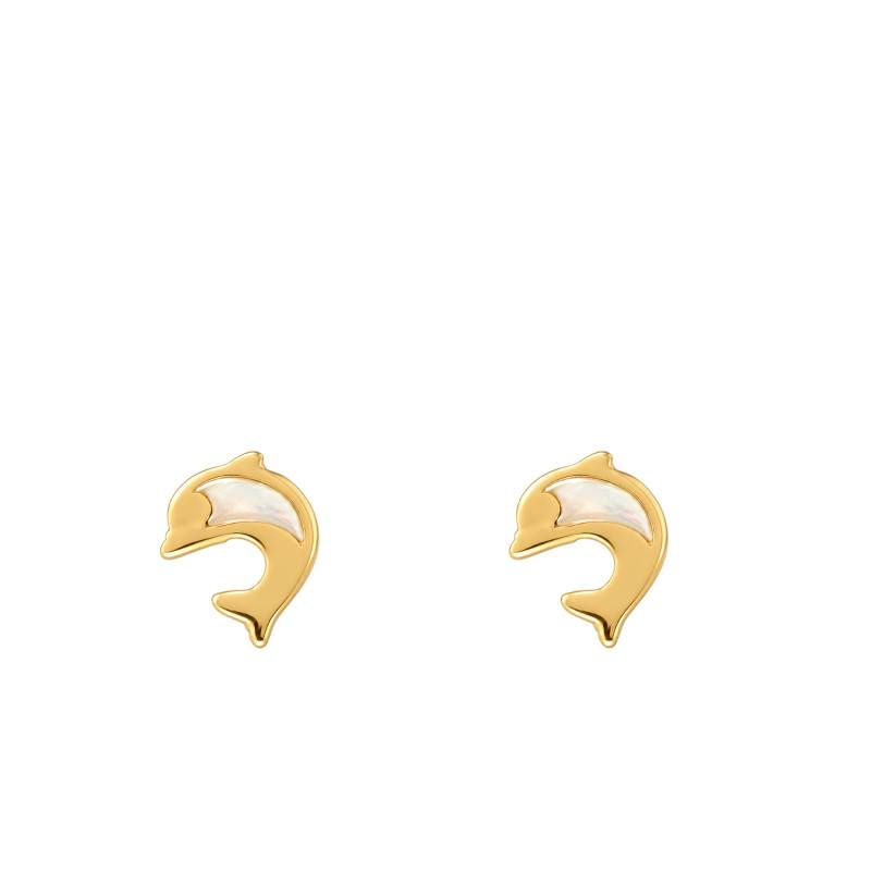 9K Yellow Gold & Mother-of-Pearl Dolphin Stud Earrings - Bambins