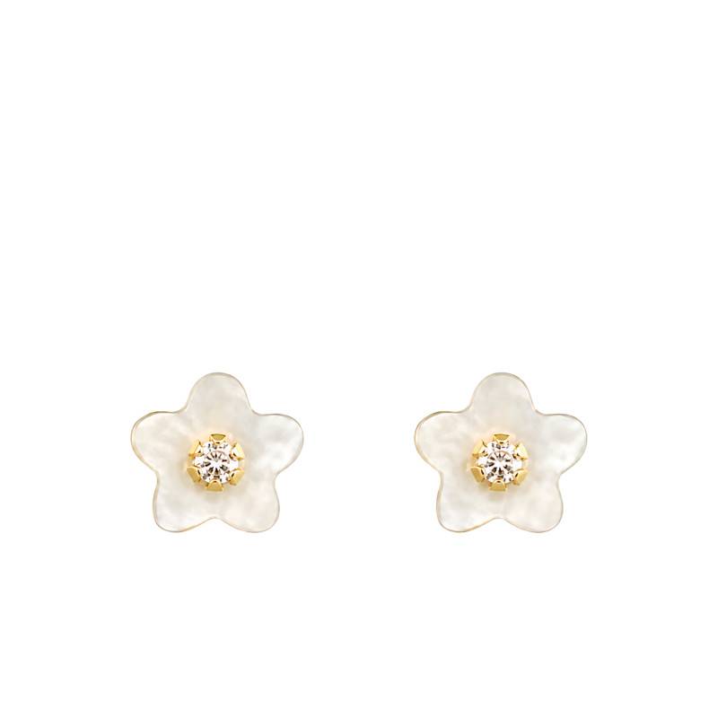 375/1000 Yellow Gold Nacre & Zirconia Daisy Stud Earrings - Bambins