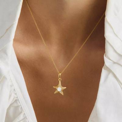 Yellow Gold-Plated Metal, Mother-of-Pearl & Cubic Zirconia Starfish Necklace, Length 50 cm to 55 cm - KE2382-M01-14 - Thomas Sabo