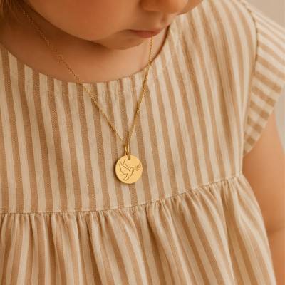 Yellow Gold Dove with Olive Branch Medal, 16 mm Diameter - Lucas Lucor