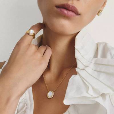 Gold-Toned Metal, Mother-of-Pearl & Cubic Zirconia Fluid Elegance Necklace, 45 cm to 50 cm Length - KE2379-M01-14 - Thomas Sabo