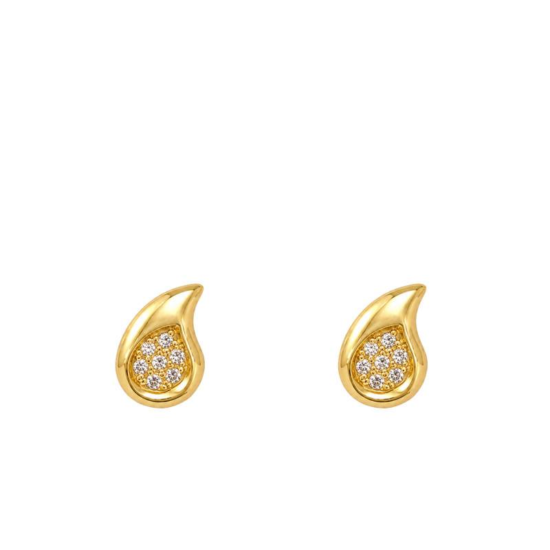375/1000 Yellow Gold & White Zirconia Drop Earrings - Emanessence