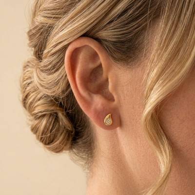 375/1000 Yellow Gold & White Zirconia Drop Earrings - Emanessence