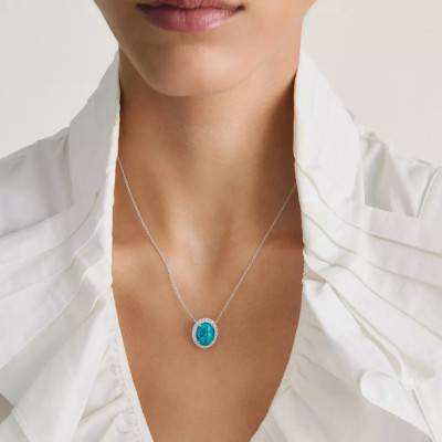 925 Silver, Turquoise Stone & Cubic Zirconia Elyndra Necklace, 45 cm to 50 cm Length - KE2379-405-17 - Thomas Sabo