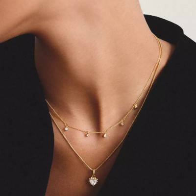 Gold-Tone Metal & Zirconium Oxides Classic TS Necklace, Length 40 cm to 45 cm - KE2071-M01-14 - Thomas Sabo
