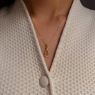 9K Yellow Gold & 0.004ct Diamond Infinite Heart Necklace, Length 38 cm to 42 cm - Diamond Lady