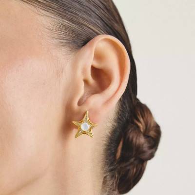 Fluid Elegance Star Gold-Tone Metal, Mother-of-Pearl & Cubic Zirconia Earrings - H2351-M01-14 - Thomas Sabo