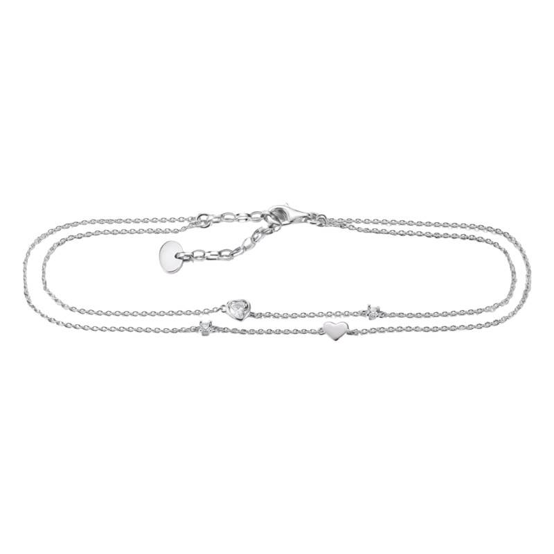 Silver-Plated Hearts Anklet & Zirconium Oxides, Length 22 cm to 27 cm - AK0040-M02-14-L27V - Thomas Sabo